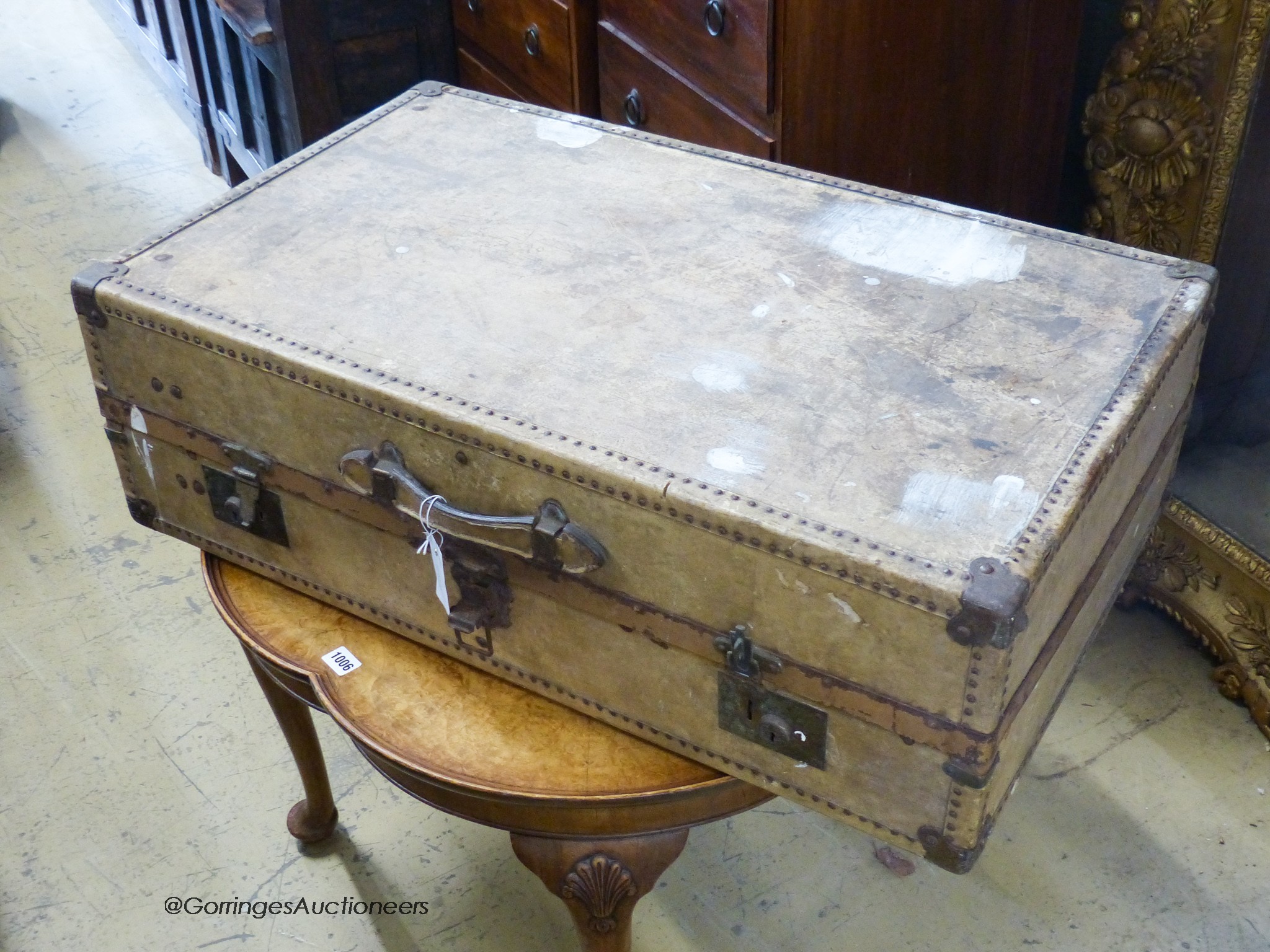 A large early 20th century vellum suitcase, W-84, D-50cm.